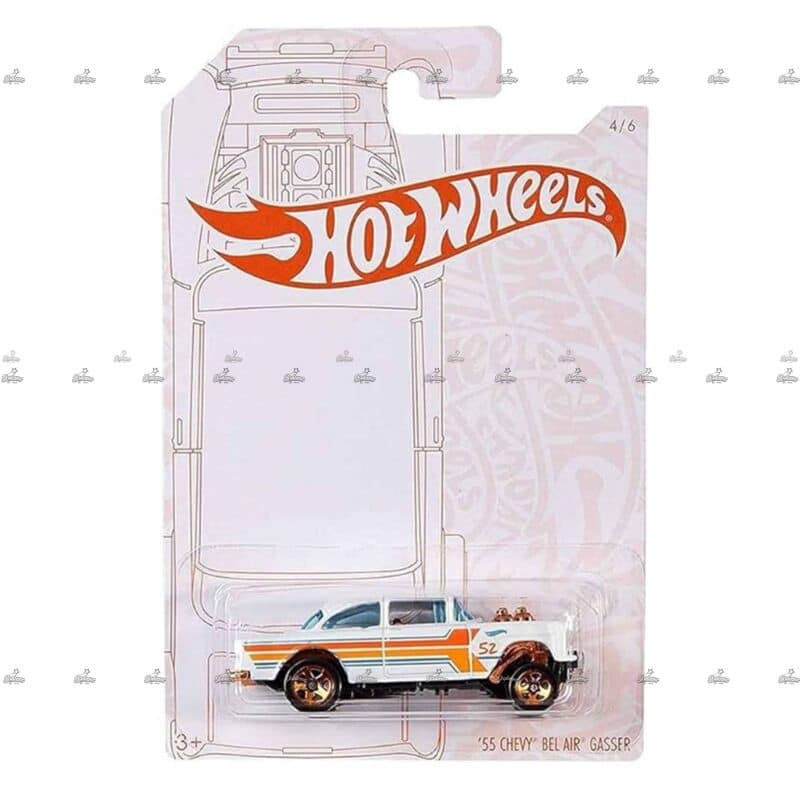Hot Wheels Exclusive   55 Chevy Bel Air Gasser   52nd Anniversary Edition   PEARL AND CHROME