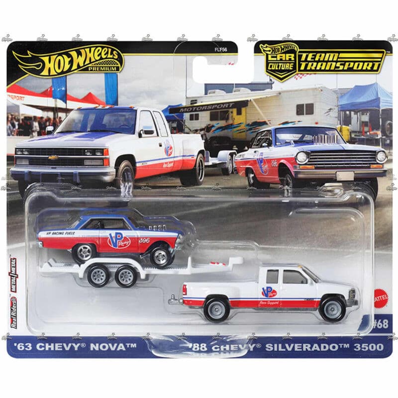 Hot Wheels Premium Team Transport   63 Chevy Nova 88 Chevy Silverado 3500