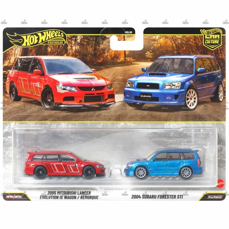 Hot Wheels Premium 2 Pack 2005 Mitsubishi Lancer Evolution IX Wagon and 2004 Subaru Forester STI 2026