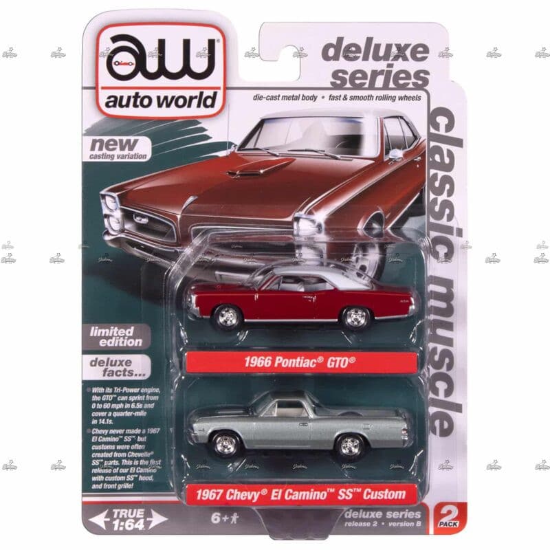 Autoworld Packs 1966 Pontiac GTO & 1967 Chevy El Camino SS Custom CLASSIC MUSCLE DELUXE SERIES #2025 b