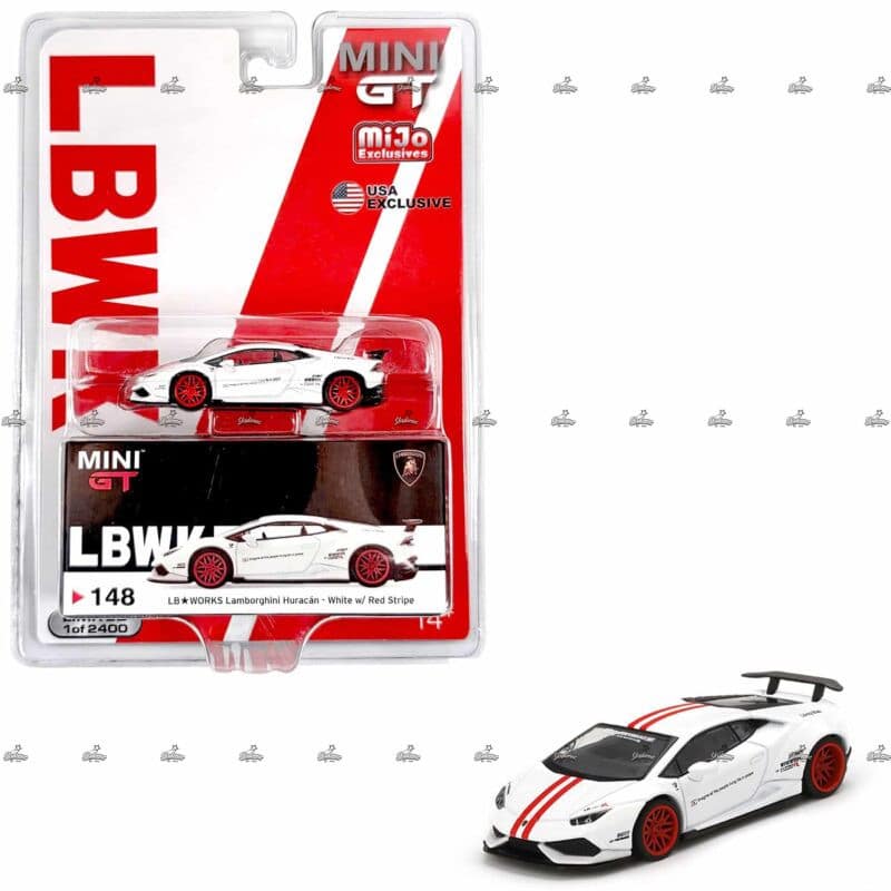 Mini GT LB WORKS Lamborghini Huracan Ver. 1 White W Red Stripe 148