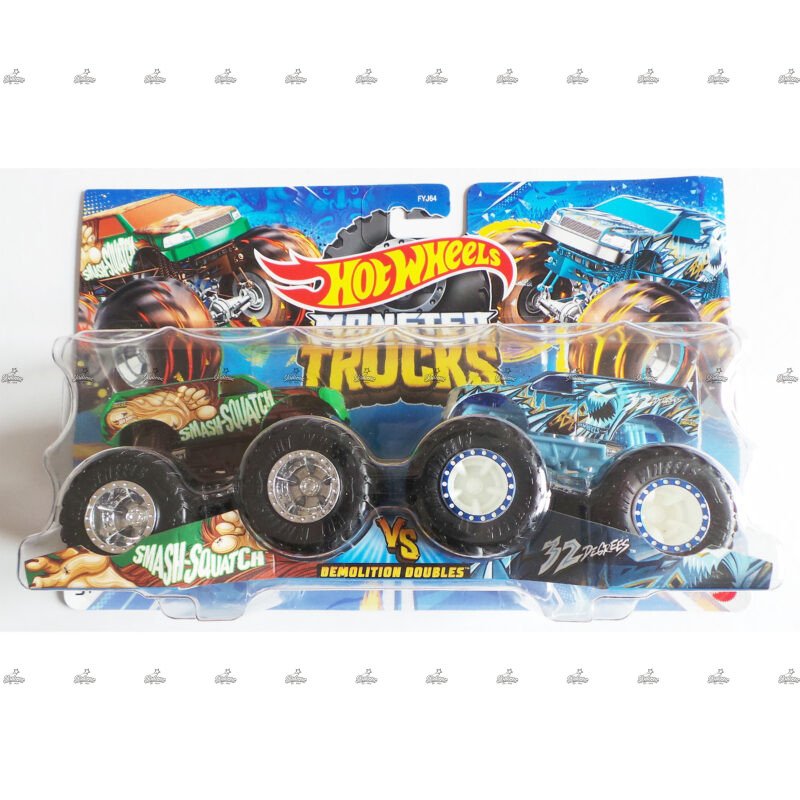 Hot Wheels Monster Trucks Set Smash Squatch Vs Degrees DEMOLITION DOUBLES