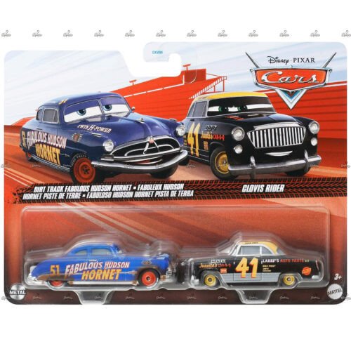 Mattel Disney Pixar Cars 2 Pack – Dirt Track Fabulous Hudson Hornet Clovis Rider – DISNEY