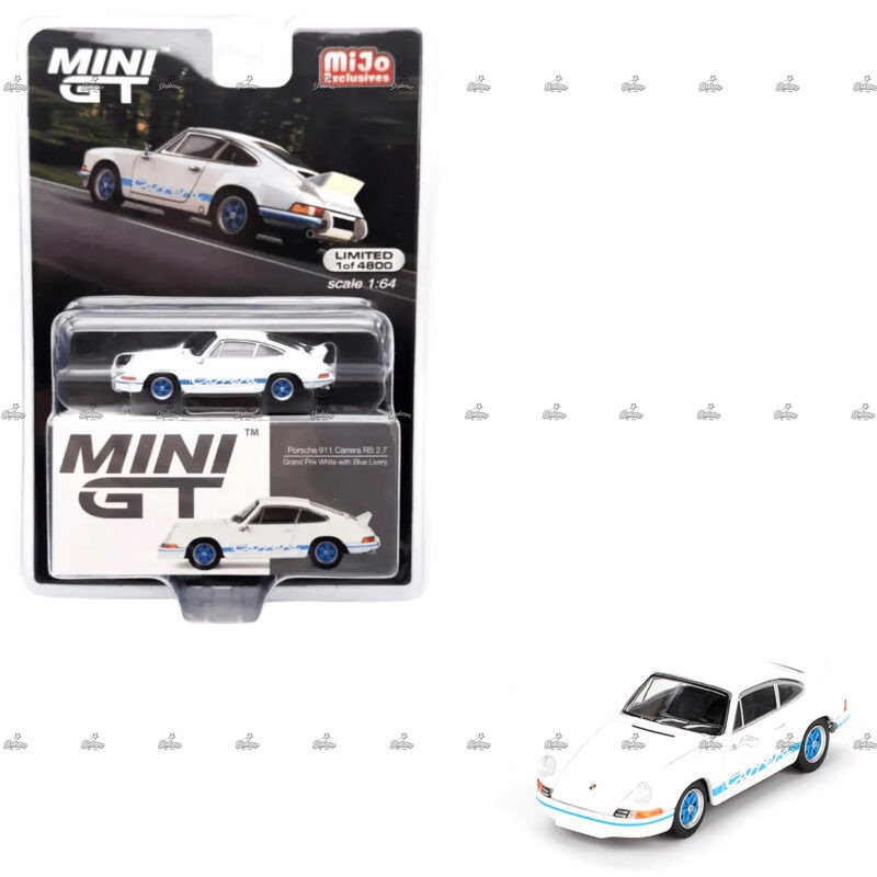 Mini GT Porsche 911 Carrera RS 2.7 Grand Prix White With Blue Livery 715 1